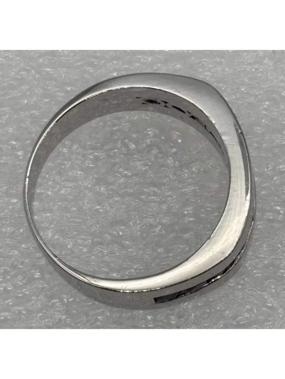 Mens Stainless Steel Ring Channel Set CZ and Black Rhinestones Modern Not Signed